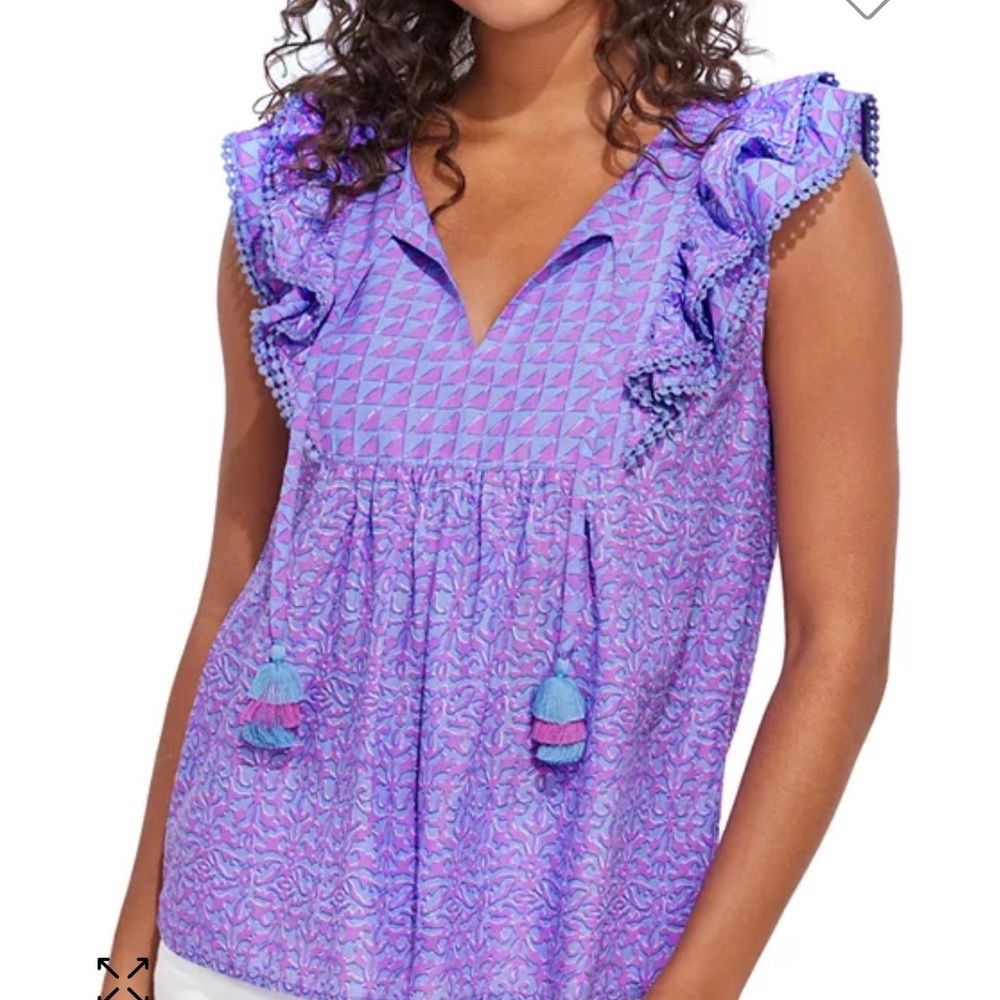 NWT Vineyard Vines Anegada Block Print Ruffle Top